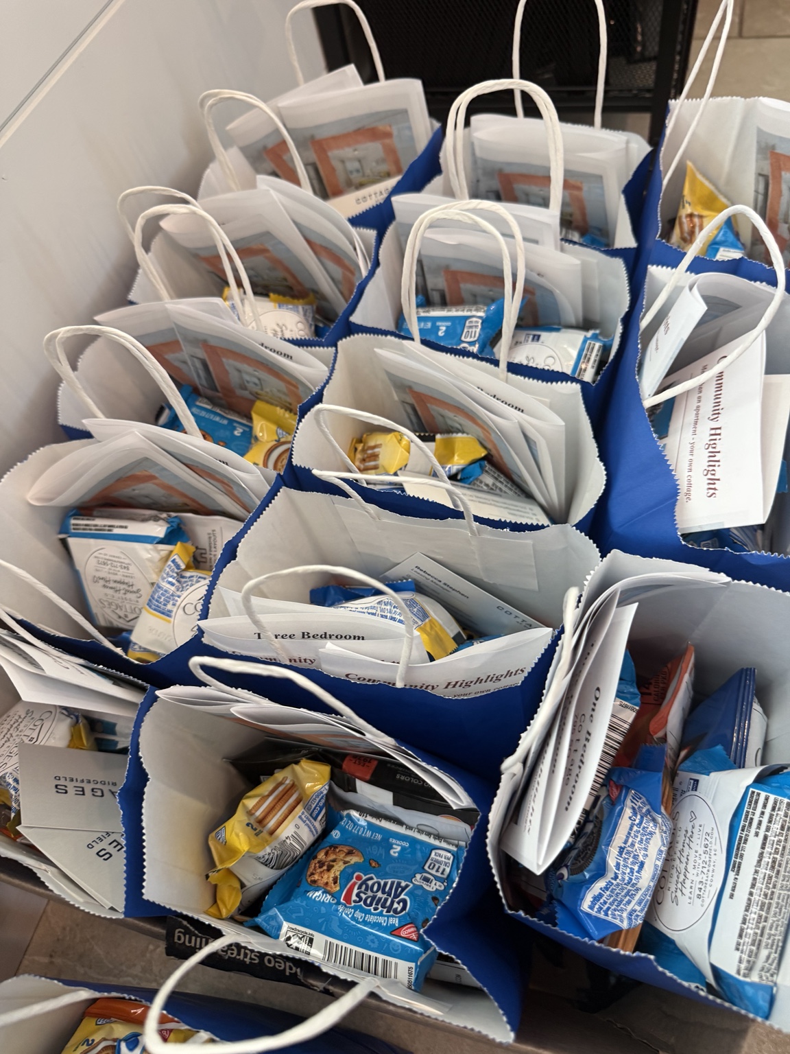 Prepared school-supply bags for a community event